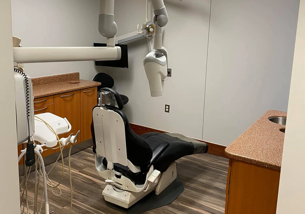 new paint on the walls of a dental office exam room