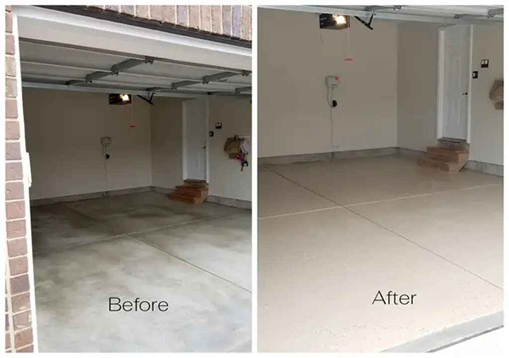 before and after garage floor painting refinishing