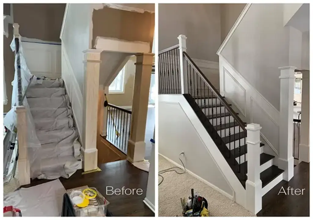 before and after stairwell and wall painting project by Platinum Painting Plus